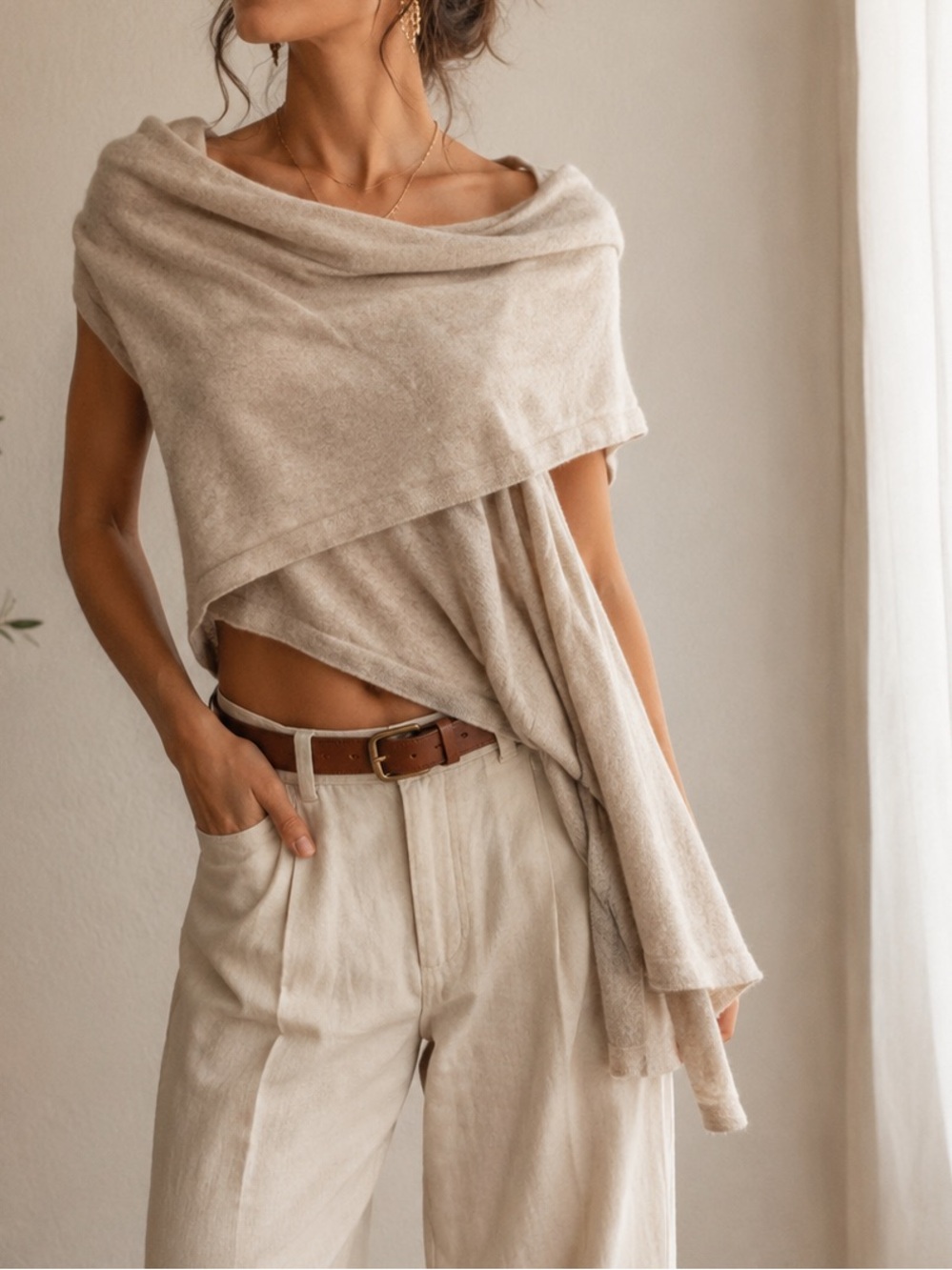 Made in Italy Cashmere Wrap Shawl Scarf Neutral Beige